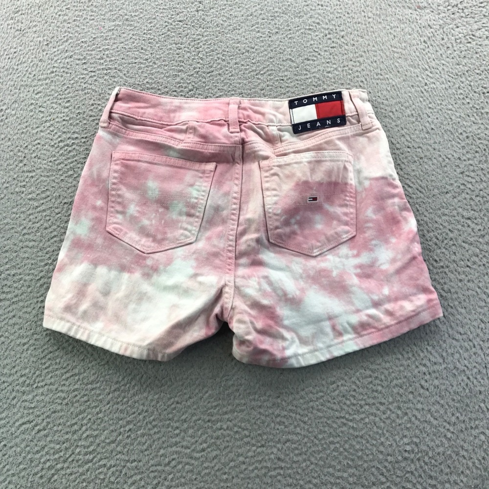 Tommy Hilfiger Shorts Womens 27 Pink Denim Tie DyeJeans Embroidered Patch Logo